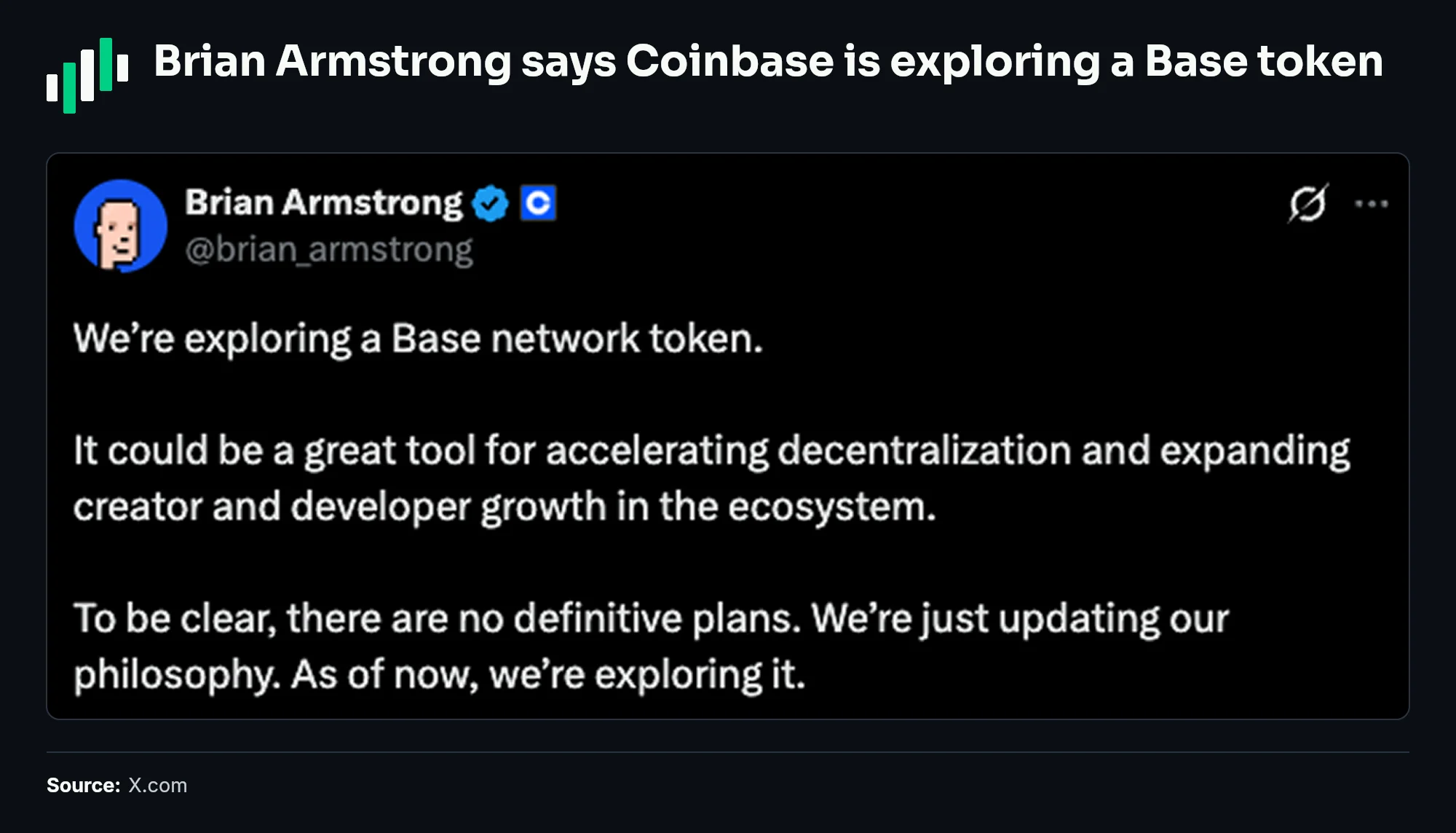 Brian Armstrong says Coinbase is exploring a Base token